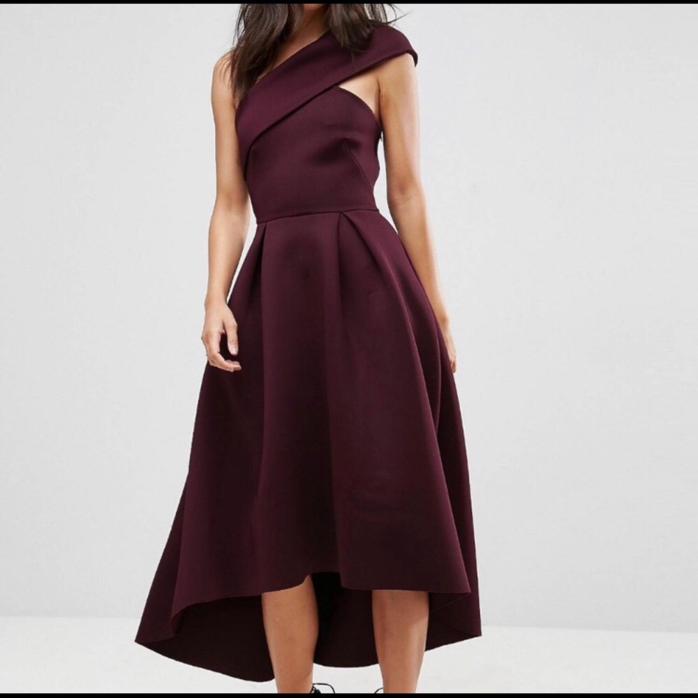 Plum high low scuba material dress